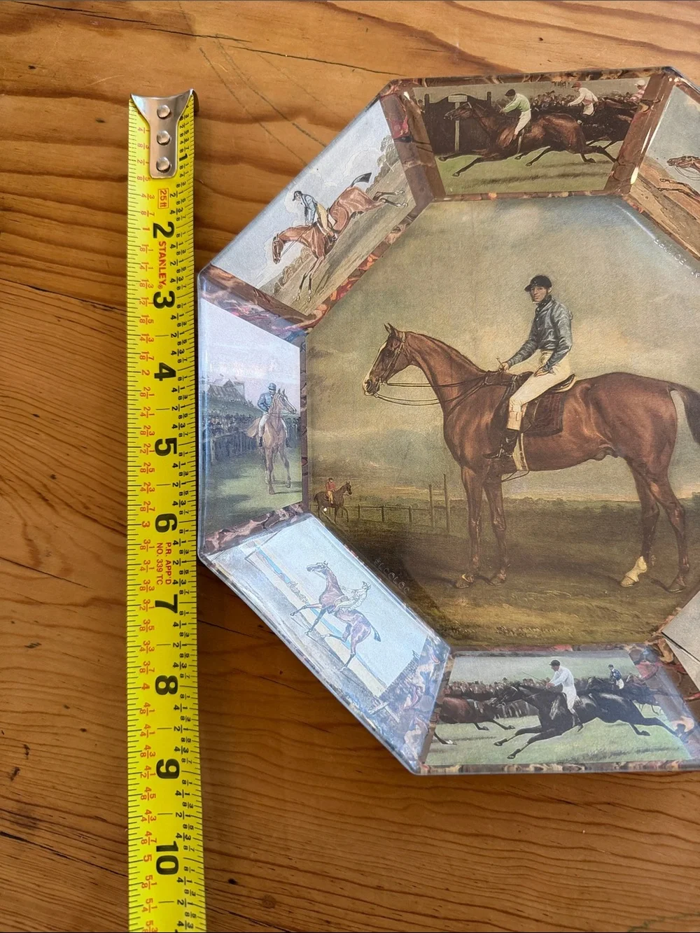 Equestrian octagon plate featuring a jockey on his horse, beautiful